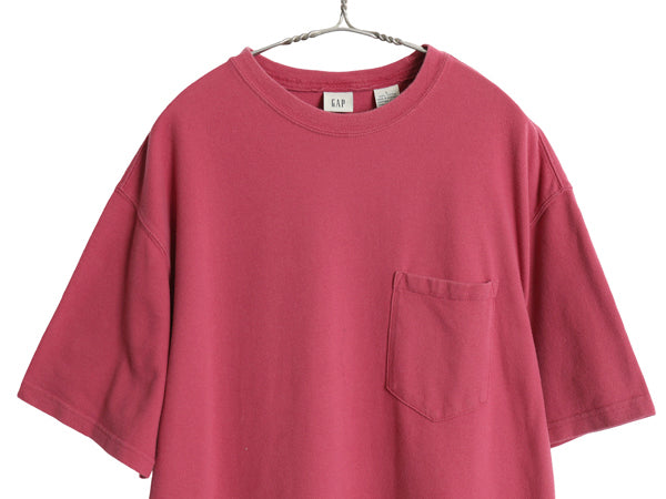 00s オールド ギャップ 鹿の子 ポケット付き 半袖 Tシャツ メンズ L 無地 ポケT ヘビーウェイト コットン カットソー ボックス 淡い ピンク