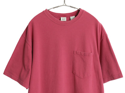 00s オールド ギャップ 鹿の子 ポケット付き 半袖 Tシャツ メンズ L 無地 ポケT ヘビーウェイト コットン カットソー ボックス 淡い ピンク