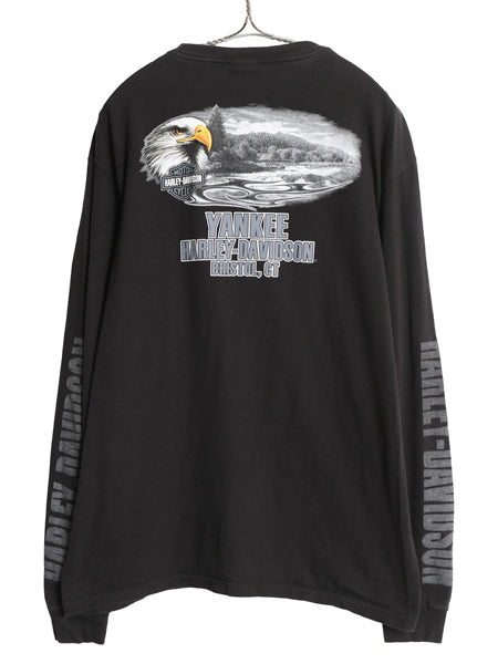 USA製 ハーレー ダビッドソン 4面 プリント 長袖 Tシャツ メンズ L / オフィシャル ロンT バイク イーグル ファイヤー イラスト ブラック