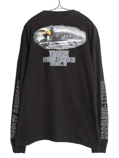 USA製 ハーレー ダビッドソン 4面 プリント 長袖 Tシャツ メンズ L / オフィシャル ロンT バイク イーグル ファイヤー イラスト ブラック