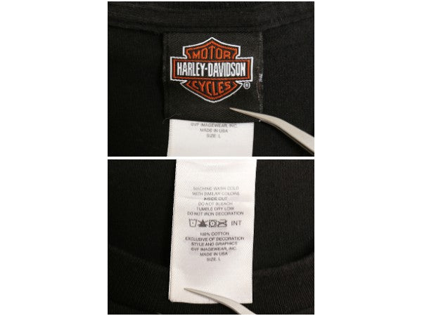 USA製 ハーレー ダビッドソン 4面 プリント 長袖 Tシャツ メンズ L / オフィシャル ロンT バイク イーグル ファイヤー イラスト ブラック