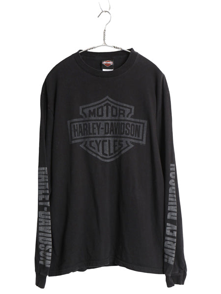 USA製 ハーレー ダビッドソン 4面 プリント 長袖 Tシャツ メンズ L / オフィシャル ロンT バイク イーグル ファイヤー イラスト ブラック