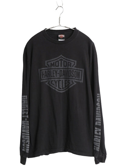 USA製 ハーレー ダビッドソン 4面 プリント 長袖 Tシャツ メンズ L / オフィシャル ロンT バイク イーグル ファイヤー イラスト ブラック
