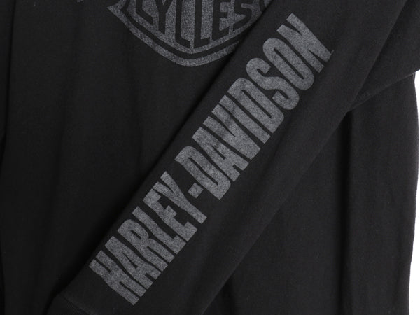 USA製 ハーレー ダビッドソン 4面 プリント 長袖 Tシャツ メンズ L / オフィシャル ロンT バイク イーグル ファイヤー イラスト ブラック