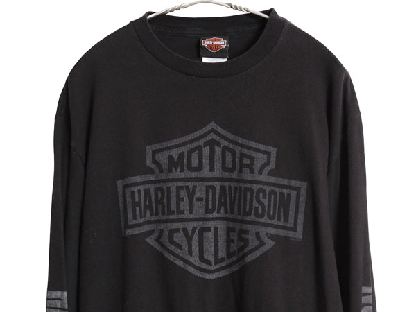 USA製 ハーレー ダビッドソン 4面 プリント 長袖 Tシャツ メンズ L / オフィシャル ロンT バイク イーグル ファイヤー イラスト ブラック