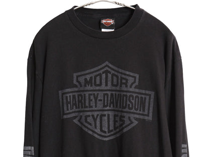 USA製 ハーレー ダビッドソン 4面 プリント 長袖 Tシャツ メンズ L / オフィシャル ロンT バイク イーグル ファイヤー イラスト ブラック