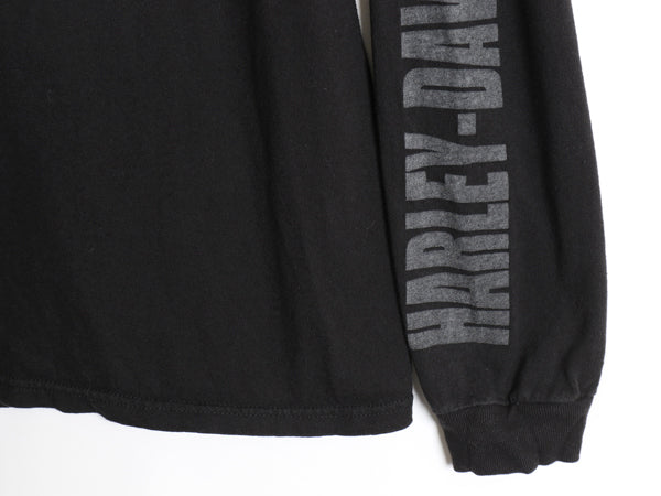 USA製 ハーレー ダビッドソン 4面 プリント 長袖 Tシャツ メンズ L / オフィシャル ロンT バイク イーグル ファイヤー イラスト ブラック