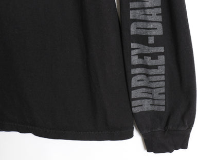 USA製 ハーレー ダビッドソン 4面 プリント 長袖 Tシャツ メンズ L / オフィシャル ロンT バイク イーグル ファイヤー イラスト ブラック