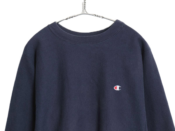 90s チャンピオン リバースウィーブ スウェット メンズ M 程/ オールド 裏起毛 トレーナー ワンポイント 目付き ヘビーウェイト ネイビー