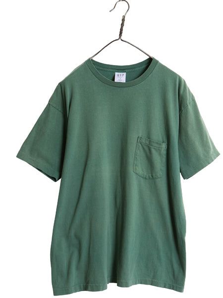 90s USA製 オールド ギャップ ポケット付き 無地 半袖 Tシャツ メンズ L シングルステッチ ヘビーウェイト コットン ポケT 耳付き グリーン