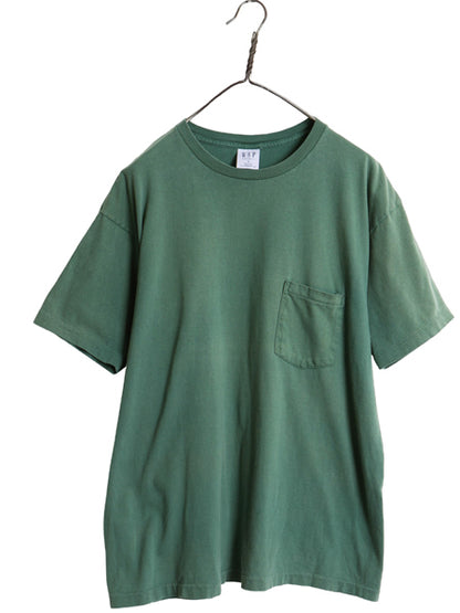 90s USA製 オールド ギャップ ポケット付き 無地 半袖 Tシャツ メンズ L シングルステッチ ヘビーウェイト コットン ポケT 耳付き グリーン