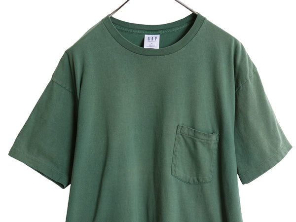 90s USA製 オールド ギャップ ポケット付き 無地 半袖 Tシャツ メンズ L シングルステッチ ヘビーウェイト コットン ポケT 耳付き グリーン