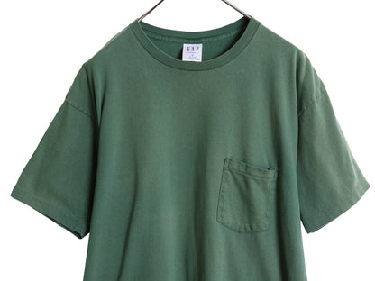 90s USA製 オールド ギャップ ポケット付き 無地 半袖 Tシャツ メンズ L シングルステッチ ヘビーウェイト コットン ポケT 耳付き グリーン