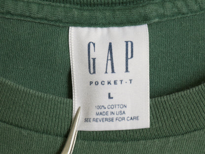 90s USA製 オールド ギャップ ポケット付き 無地 半袖 Tシャツ メンズ L シングルステッチ ヘビーウェイト コットン ポケT 耳付き グリーン
