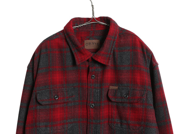 90s オービス ブロック チェック ヘビー フランネル シャツ ジャケット メンズ XXL オールド ネルシャツ ツートン アウトドア 大きいサイズ