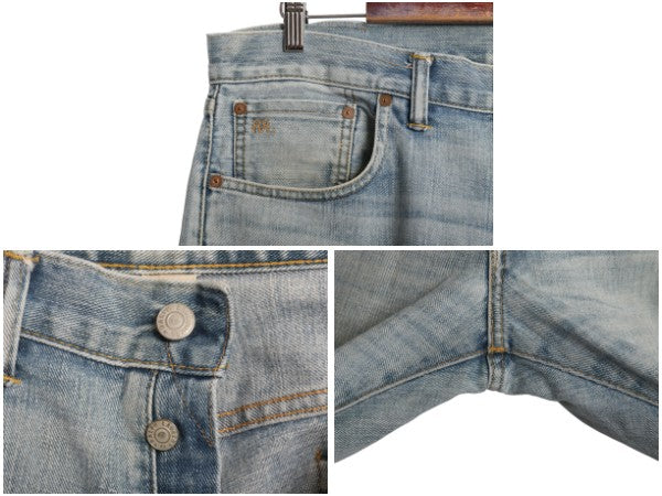 ダブルアールエル ラルフローレン セルビッチ デニム パンツ メンズ 36 32 USA製 ヴィンテージ 加工 ヒゲ スリム ストレート ジーンズ 赤耳