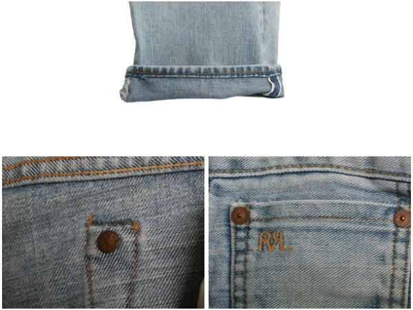ダブルアールエル ラルフローレン セルビッチ デニム パンツ メンズ 36 32 USA製 ヴィンテージ 加工 ヒゲ スリム ストレート ジーンズ 赤耳