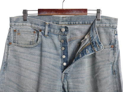 ダブルアールエル ラルフローレン セルビッチ デニム パンツ メンズ 36 32 USA製 ヴィンテージ 加工 ヒゲ スリム ストレート ジーンズ 赤耳