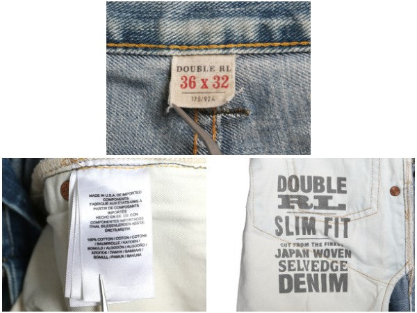 ダブルアールエル ラルフローレン セルビッチ デニム パンツ メンズ 36 32 USA製 ヴィンテージ 加工 ヒゲ スリム ストレート ジーンズ 赤耳