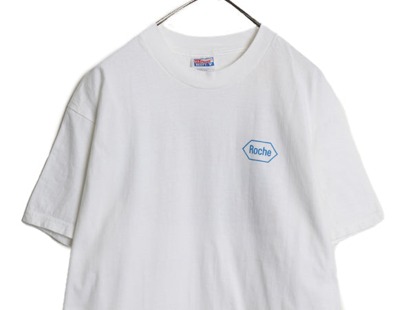 90s ★ Roche 当時物 イラスト プリント Tシャツ メンズ L / 古着 オールド 企業物 グラフィック フォト ロゴ アニマル ヘビーウェイト 白
