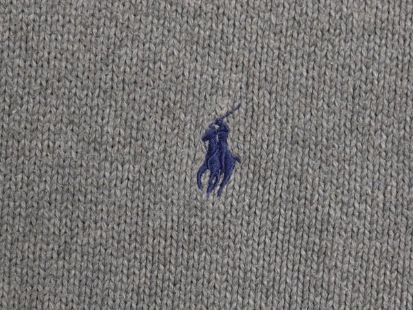 90s ポロ ラルフローレン コットン ニット セーター メンズ XL オールド クルーネック リブ編み ワンポイント ポニー 刺繍 大きいサイズ 灰