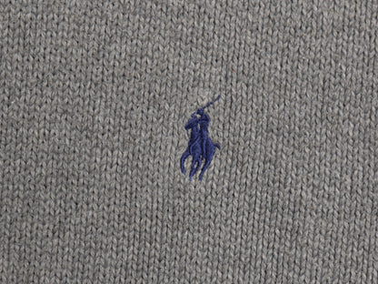 90s ポロ ラルフローレン コットン ニット セーター メンズ XL オールド クルーネック リブ編み ワンポイント ポニー 刺繍 大きいサイズ 灰