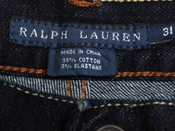 ダブルポニー ラルフローレン デニム パンツ 31 レディース M 程 ポロ ジーンズ ジーパン スリム ストレート ストレッチ 濃紺 ワンポイント