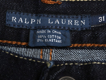 ダブルポニー ラルフローレン デニム パンツ 31 レディース M 程 ポロ ジーンズ ジーパン スリム ストレート ストレッチ 濃紺 ワンポイント