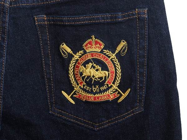 ダブルポニー ラルフローレン デニム パンツ 31 レディース M 程 ポロ ジーンズ ジーパン スリム ストレート ストレッチ 濃紺 ワンポイント