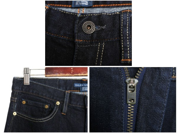 ダブルポニー ラルフローレン デニム パンツ 31 レディース M 程 ポロ ジーンズ ジーパン スリム ストレート ストレッチ 濃紺 ワンポイント