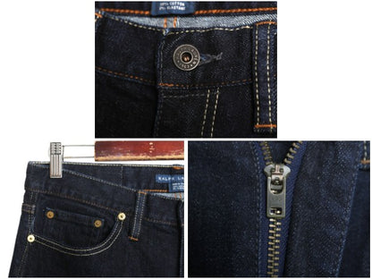 ダブルポニー ラルフローレン デニム パンツ 31 レディース M 程 ポロ ジーンズ ジーパン スリム ストレート ストレッチ 濃紺 ワンポイント