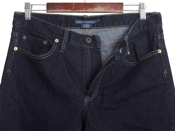 ダブルポニー ラルフローレン デニム パンツ 31 レディース M 程 ポロ ジーンズ ジーパン スリム ストレート ストレッチ 濃紺 ワンポイント