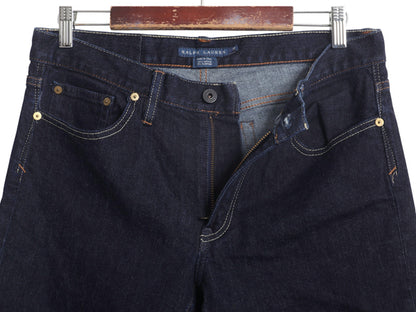 ダブルポニー ラルフローレン デニム パンツ 31 レディース M 程 ポロ ジーンズ ジーパン スリム ストレート ストレッチ 濃紺 ワンポイント