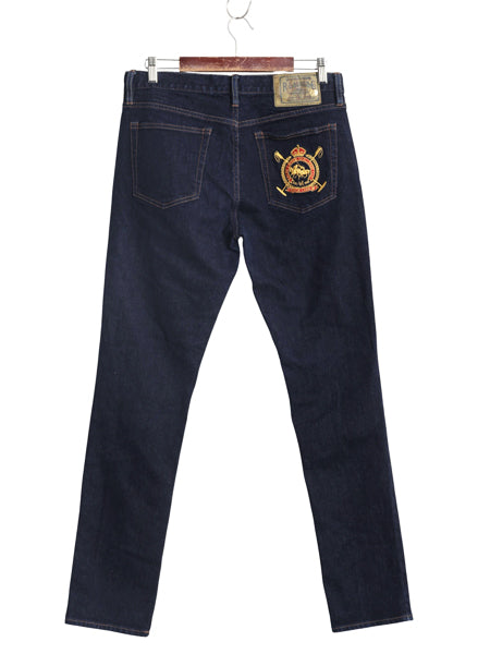 ダブルポニー ラルフローレン デニム パンツ 31 レディース M 程 ポロ ジーンズ ジーパン スリム ストレート ストレッチ 濃紺 ワンポイント
