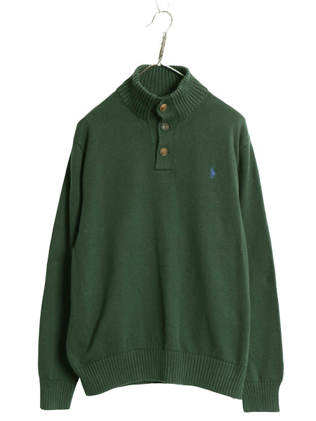 ポロ ラルフローレン ハイネック コットン ニット セーター メンズ XL / ヘンリーネック ワンポイント ポニー  無地 グリーン 大きいサイズ