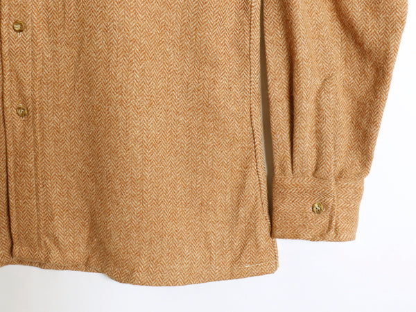 70s 80s Bloomingdales 長袖 ウール シャツ メンズ L / ヴィンテージ ポケット付き ボックス カジュアル ヘリンボーン ストライプ ブラウン