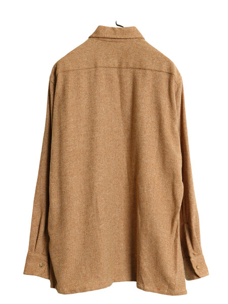 70s 80s Bloomingdales 長袖 ウール シャツ メンズ L / ヴィンテージ ポケット付き ボックス カジュアル ヘリンボーン ストライプ ブラウン