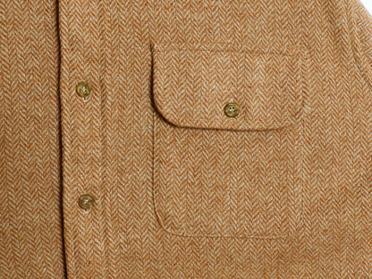 70s 80s Bloomingdales 長袖 ウール シャツ メンズ L / ヴィンテージ ポケット付き ボックス カジュアル ヘリンボーン ストライプ ブラウン