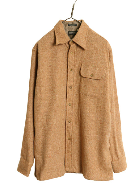 70s 80s Bloomingdales 長袖 ウール シャツ メンズ L / ヴィンテージ ポケット付き ボックス カジュアル ヘリンボーン ストライプ ブラウン