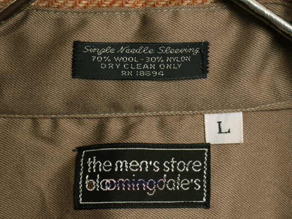 70s 80s Bloomingdales 長袖 ウール シャツ メンズ L / ヴィンテージ ポケット付き ボックス カジュアル ヘリンボーン ストライプ ブラウン