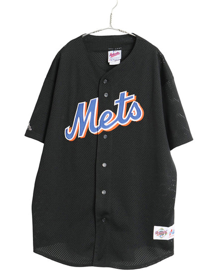 USA製 メッツ ベースボール シャツ メンズ XXL 程/ MLB オフィシャル マジェスティック 大リーグ ユニフォーム ブラック 野球 大きいサイズ