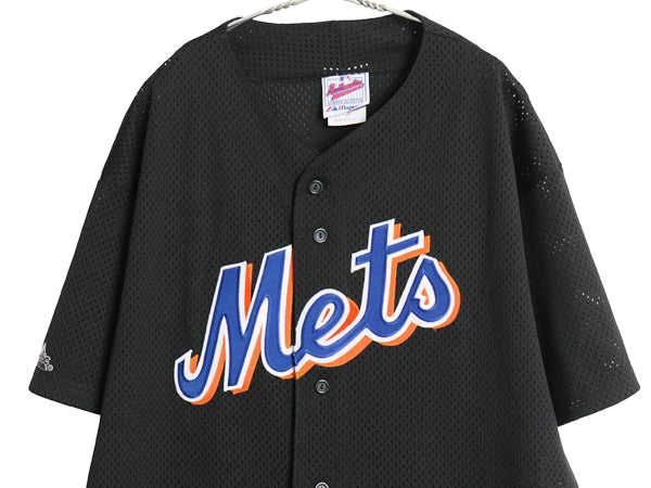 USA製 メッツ ベースボール シャツ メンズ XXL 程/ MLB オフィシャル マジェスティック 大リーグ ユニフォーム ブラック 野球 大きいサイズ