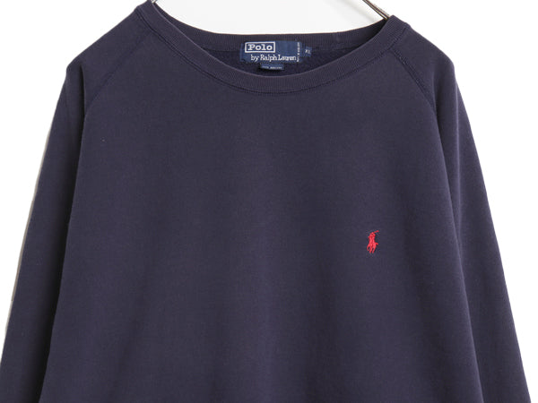 90s ポロ ラルフローレン クルーネック ワンポイント スウェット メンズ XL / 古着 オールド 裏起毛 トレーナー プルオーバー 大きいサイズ