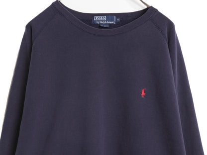 90s ポロ ラルフローレン クルーネック ワンポイント スウェット メンズ XL / 古着 オールド 裏起毛 トレーナー プルオーバー 大きいサイズ