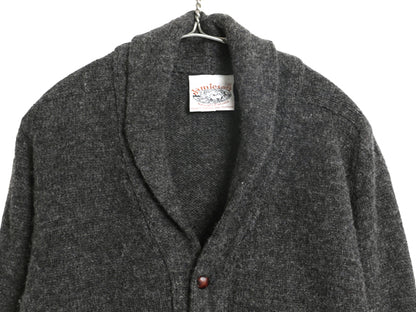 スコットランド製 ジャミーソンズ ショールカラー ニット カーディガン メンズ L シェットランド ウール セーター エルボーパッチ 前開き
