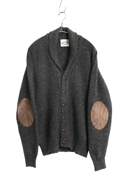 スコットランド製 ジャミーソンズ ショールカラー ニット カーディガン メンズ L シェットランド ウール セーター エルボーパッチ 前開き