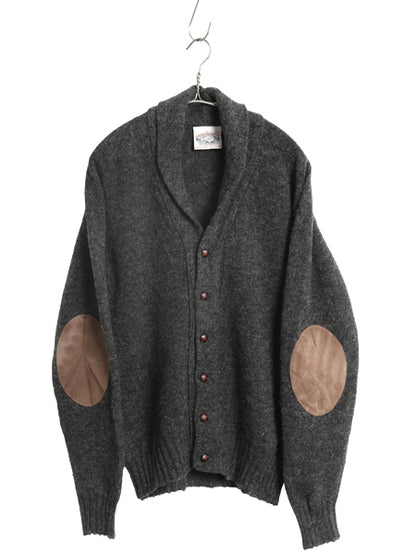 スコットランド製 ジャミーソンズ ショールカラー ニット カーディガン メンズ L シェットランド ウール セーター エルボーパッチ 前開き