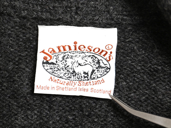 スコットランド製 ジャミーソンズ ショールカラー ニット カーディガン メンズ L シェットランド ウール セーター エルボーパッチ 前開き