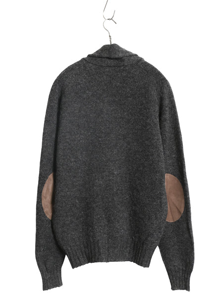 スコットランド製 ジャミーソンズ ショールカラー ニット カーディガン メンズ L シェットランド ウール セーター エルボーパッチ 前開き