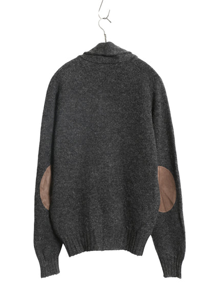 スコットランド製 ジャミーソンズ ショールカラー ニット カーディガン メンズ L シェットランド ウール セーター エルボーパッチ 前開き